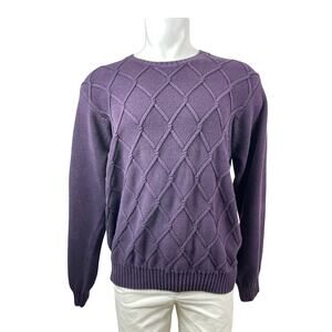 Izod Purple Diamond Cable Knit Long Sleeve Athletic Sweatshirt Sweater Top Sz XL